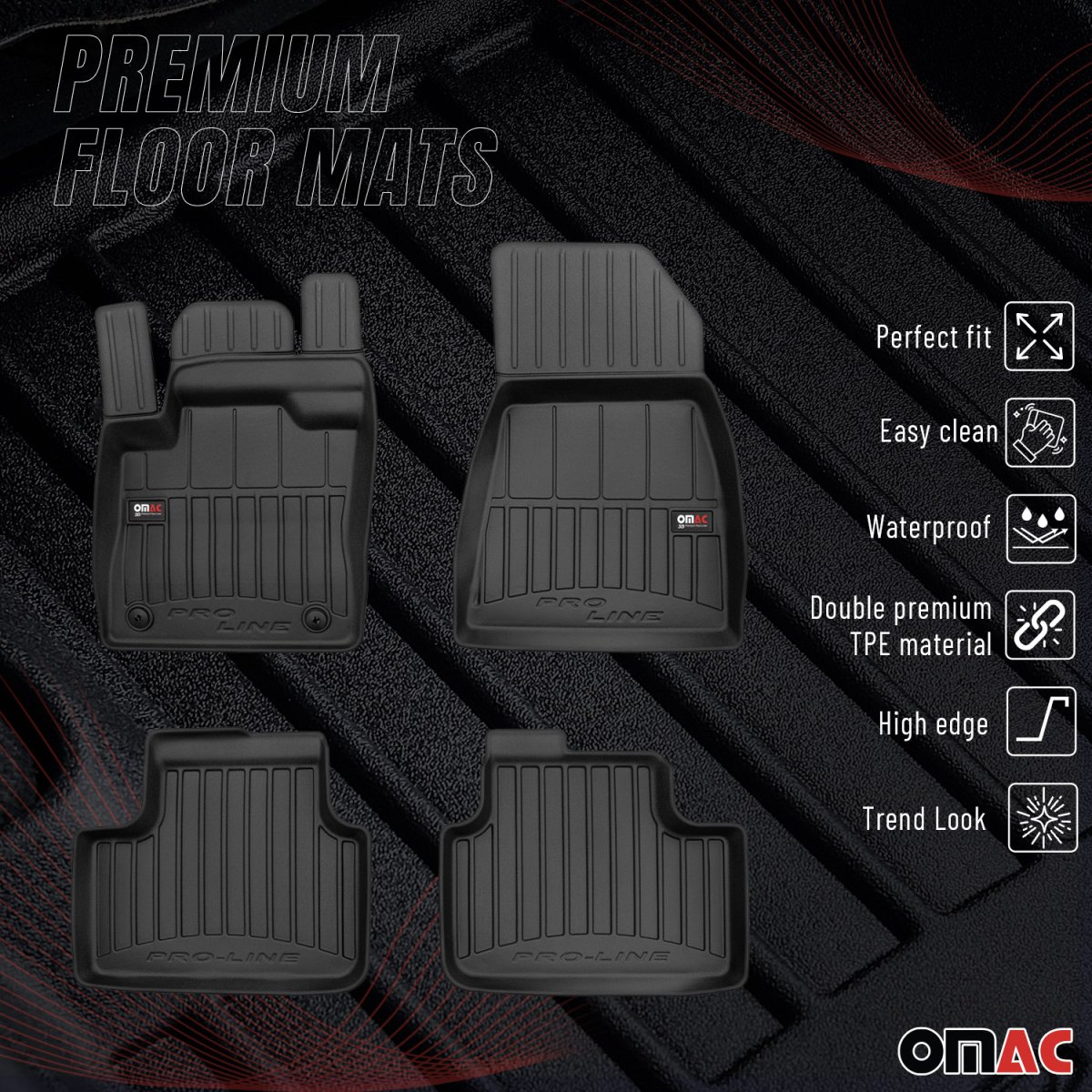 Volvo XC40 Recharge Floor Mat - Omac - Proline Premium TPE 4 Pcs - Black - 2019-2024